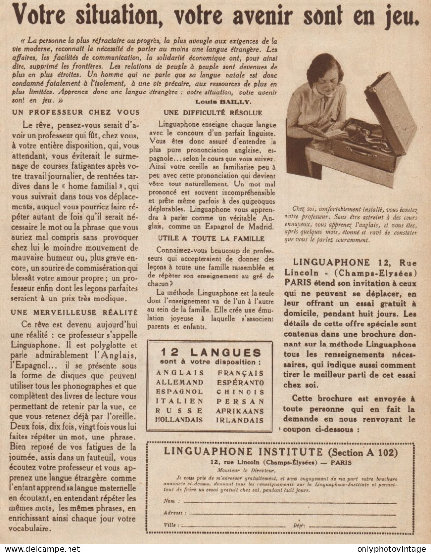 Linguaphone Institute - Pubblicità D'epoca - 1931 Old Advertising - Publicités