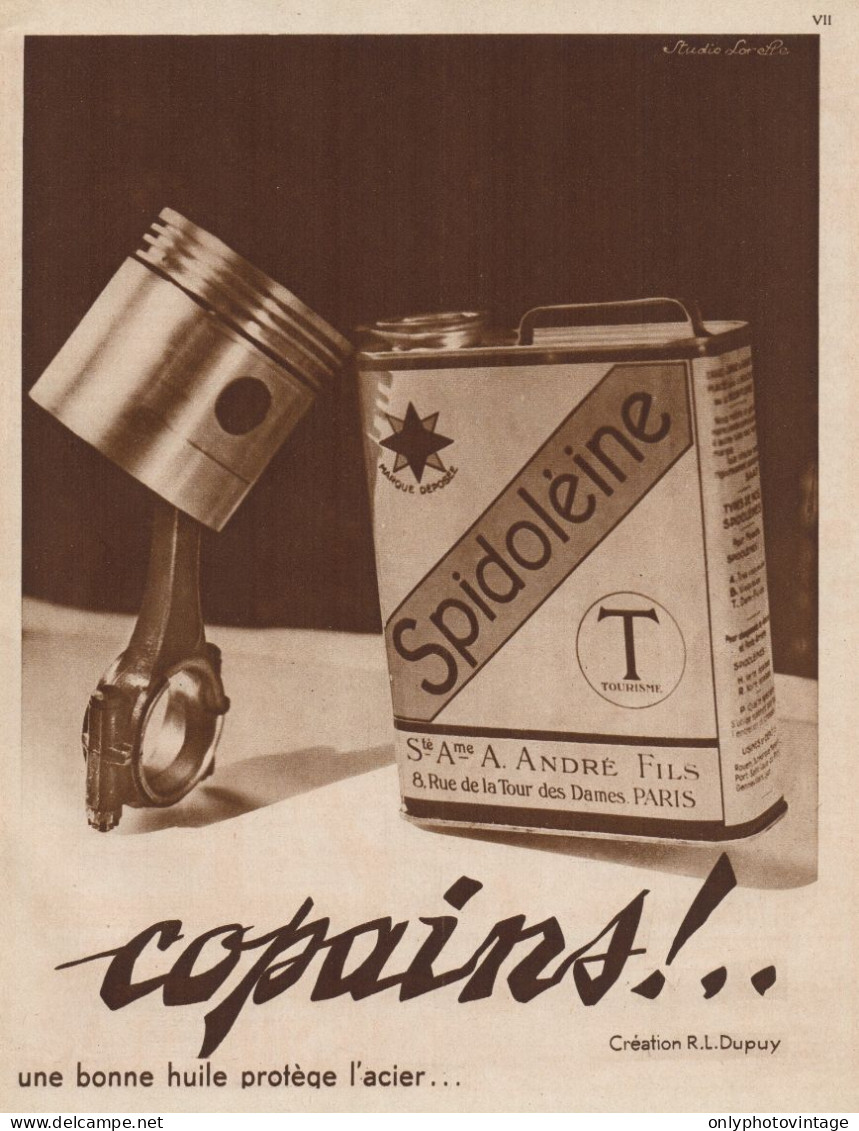 Lubrificante Spidoléine - Pubblicità D'epoca - 1931 Old Advertising - Publicidad