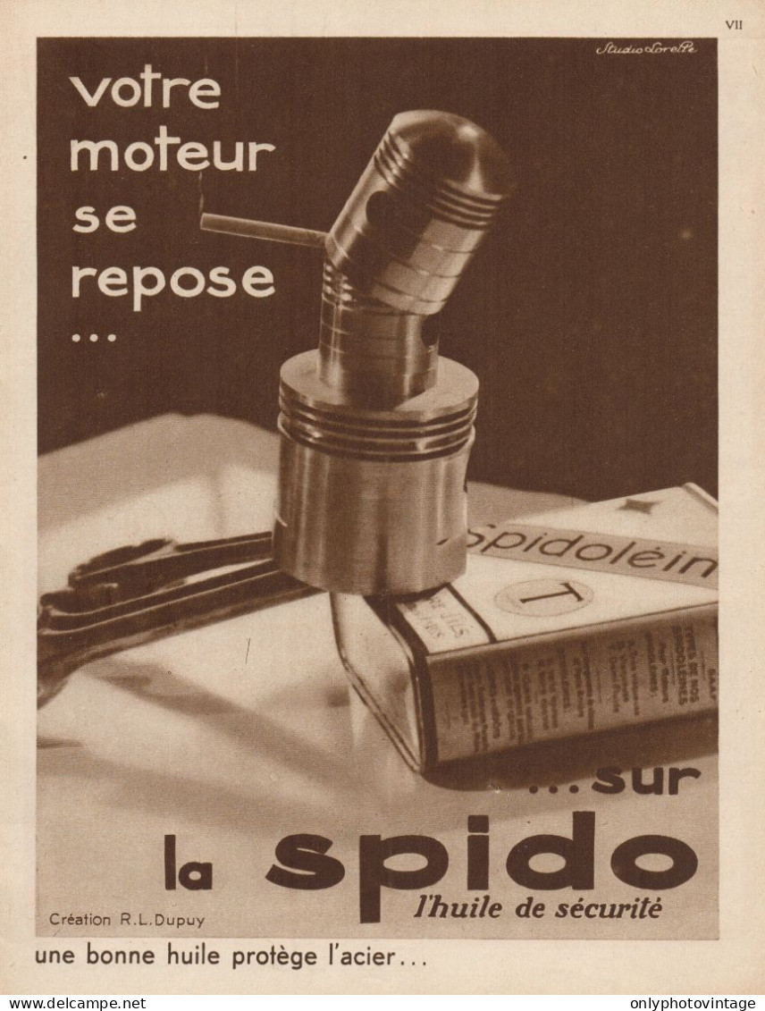 Lubrificante SPIDO - Pubblicità D'epoca - 1931 Old Advertising - Publicités