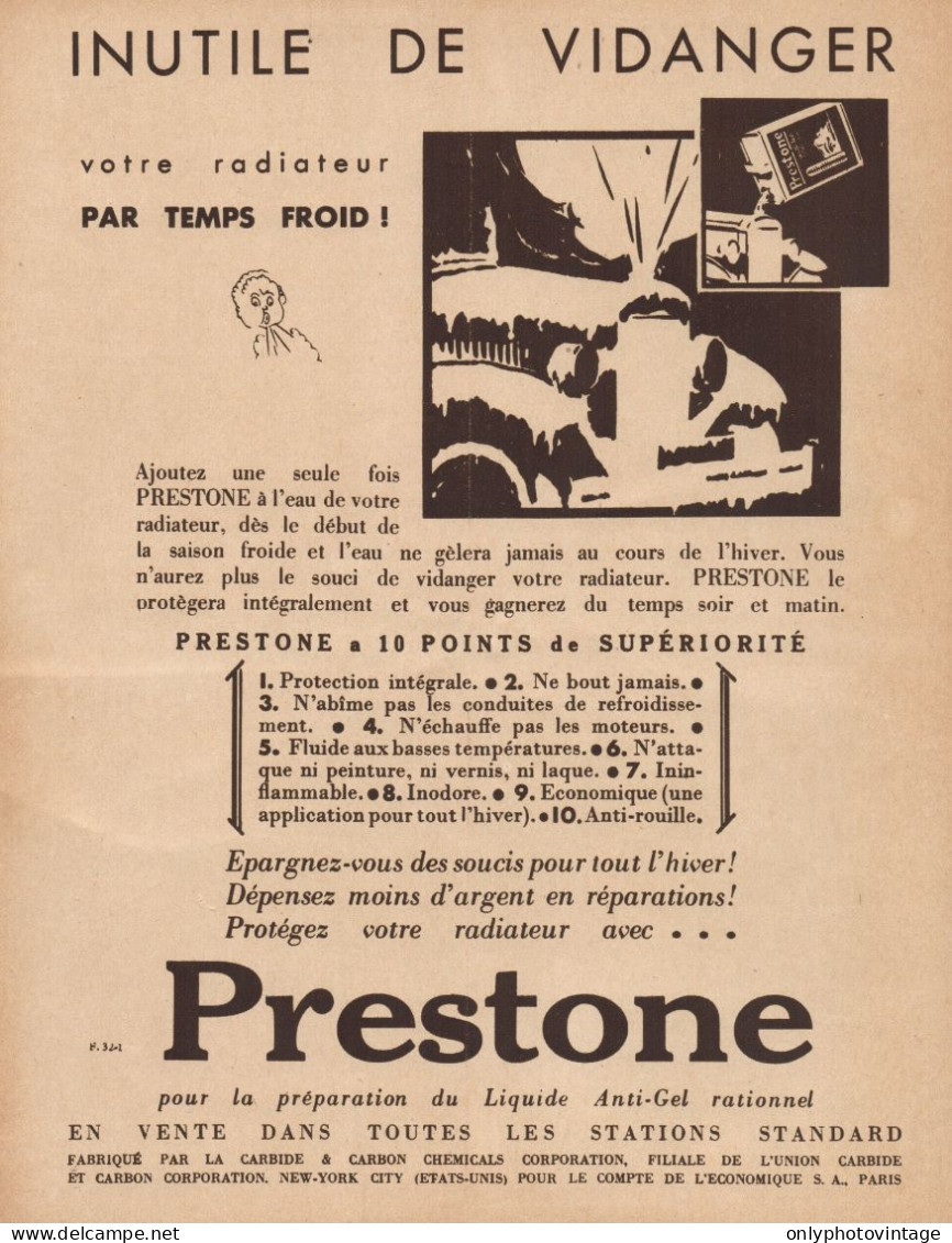 Liquido Antigelo PRESTONE - Pubblicità D'epoca - 1931 Old Advertising - Werbung