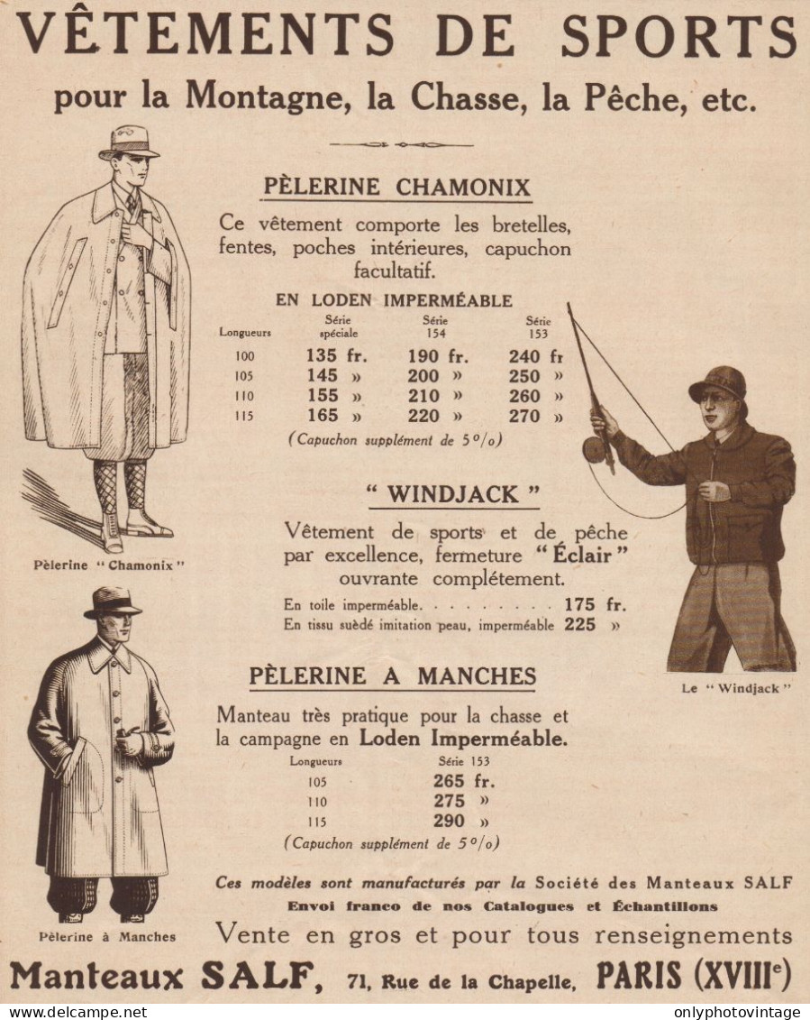 Manteaux SALF - Pubblicità D'epoca - 1931 Old Advertising - Werbung