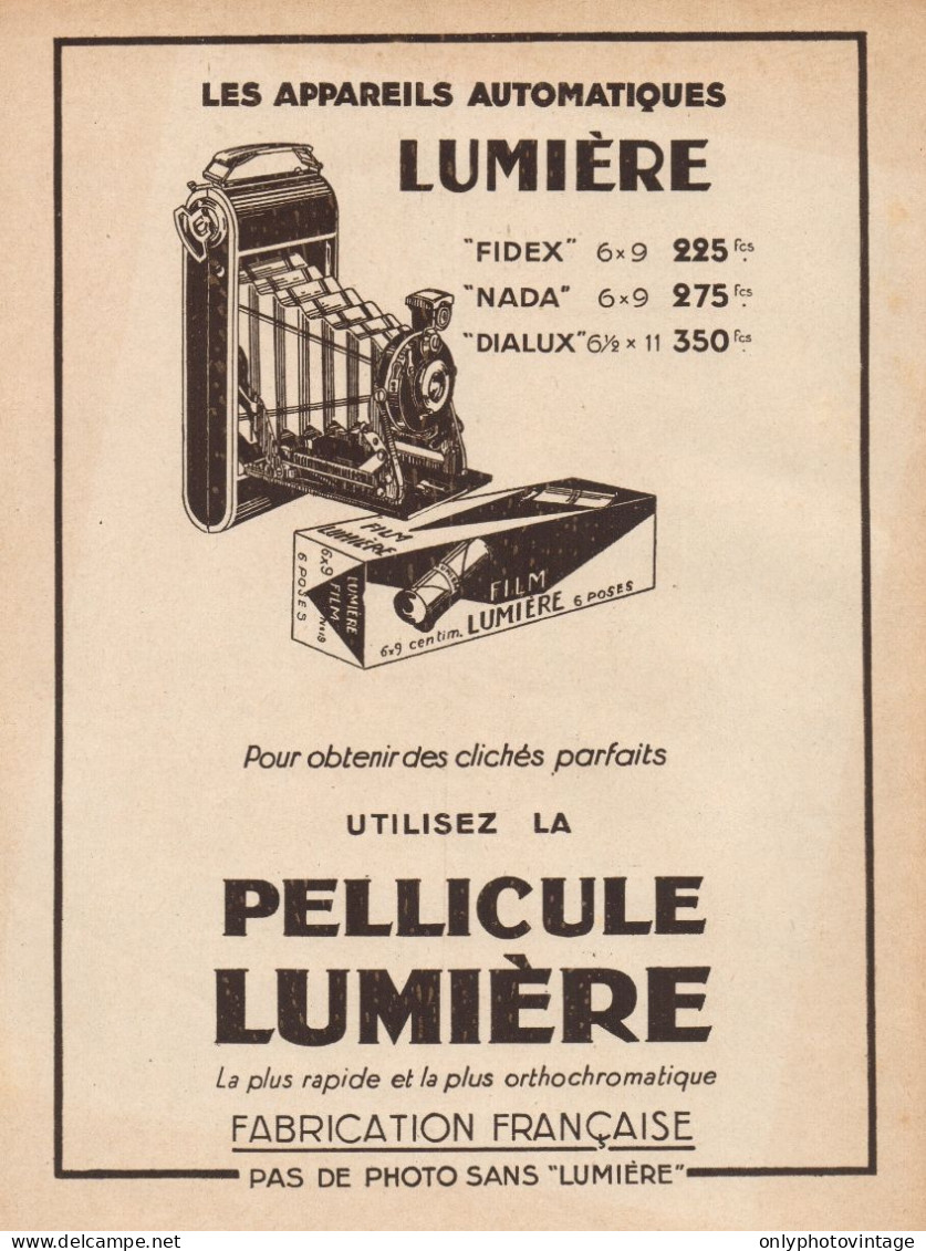 Apparecchi Fotografici Lumière - Pubblicità D'epoca - 1931 Old Advertising - Publicités