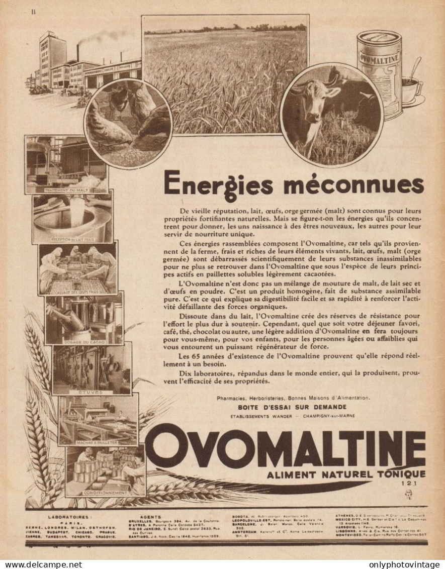 OVOMALTINE - Energies Mèconnues - Pubblicità D'epoca - 1931 Old Advert - Werbung