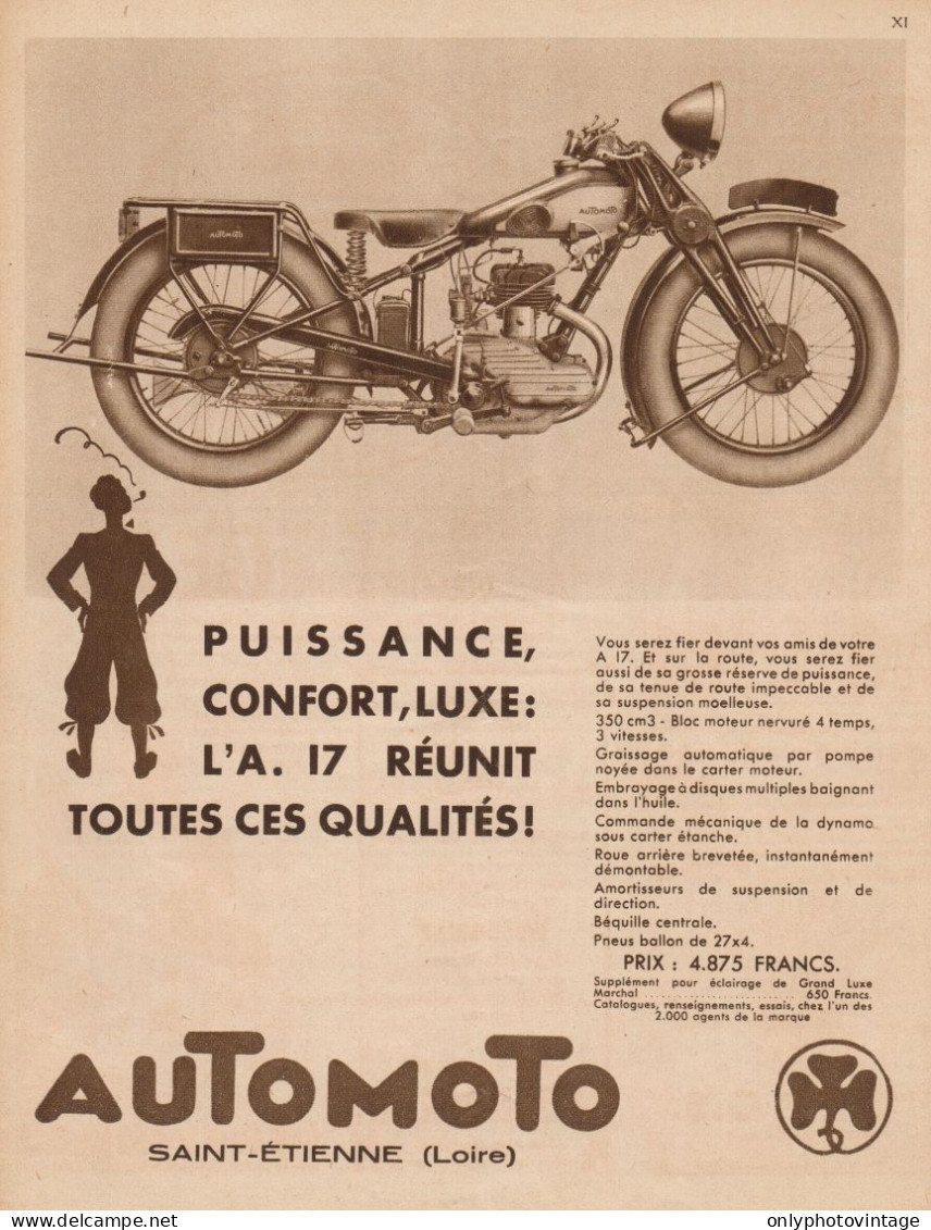 Motocicletta AUTOMOTO A. 17 - Pubblicità D'epoca - 1931 Old Advertising - Publicités