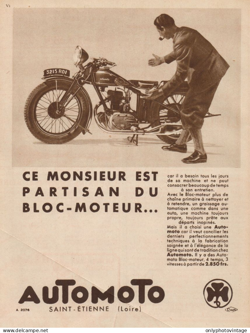 Motocicletta AUTOMOTO - Pubblicità D'epoca - 1931 Old Advertising - Werbung