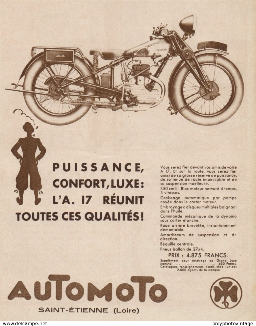 Motocicletta AUTOMOTO A. 17 - Pubblicità D'epoca - 1931 Old Advertising - Publicités