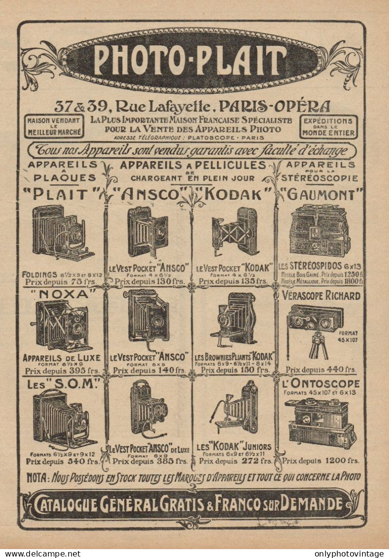 PHOTO-PLAIT - Apparecchi Fotografici - Pubblicità - 1921 Old Advertising - Werbung