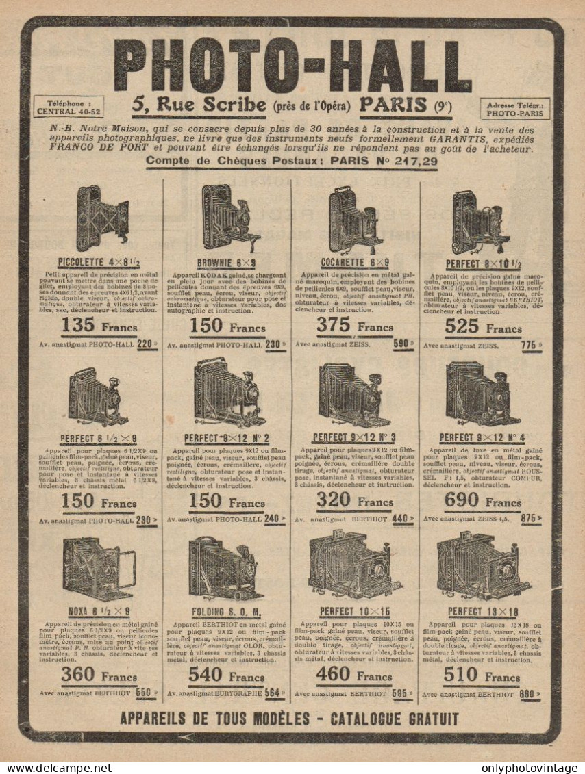 PHOTO-HALL - Apparecchi Fotografici - Pubblicità - 1921 Old Advertising - Publicités