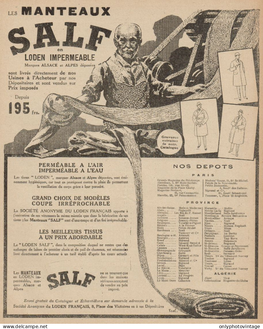 Les Manteaux SALF - Pubblicità D'epoca - 1921 Old Advertising - Werbung