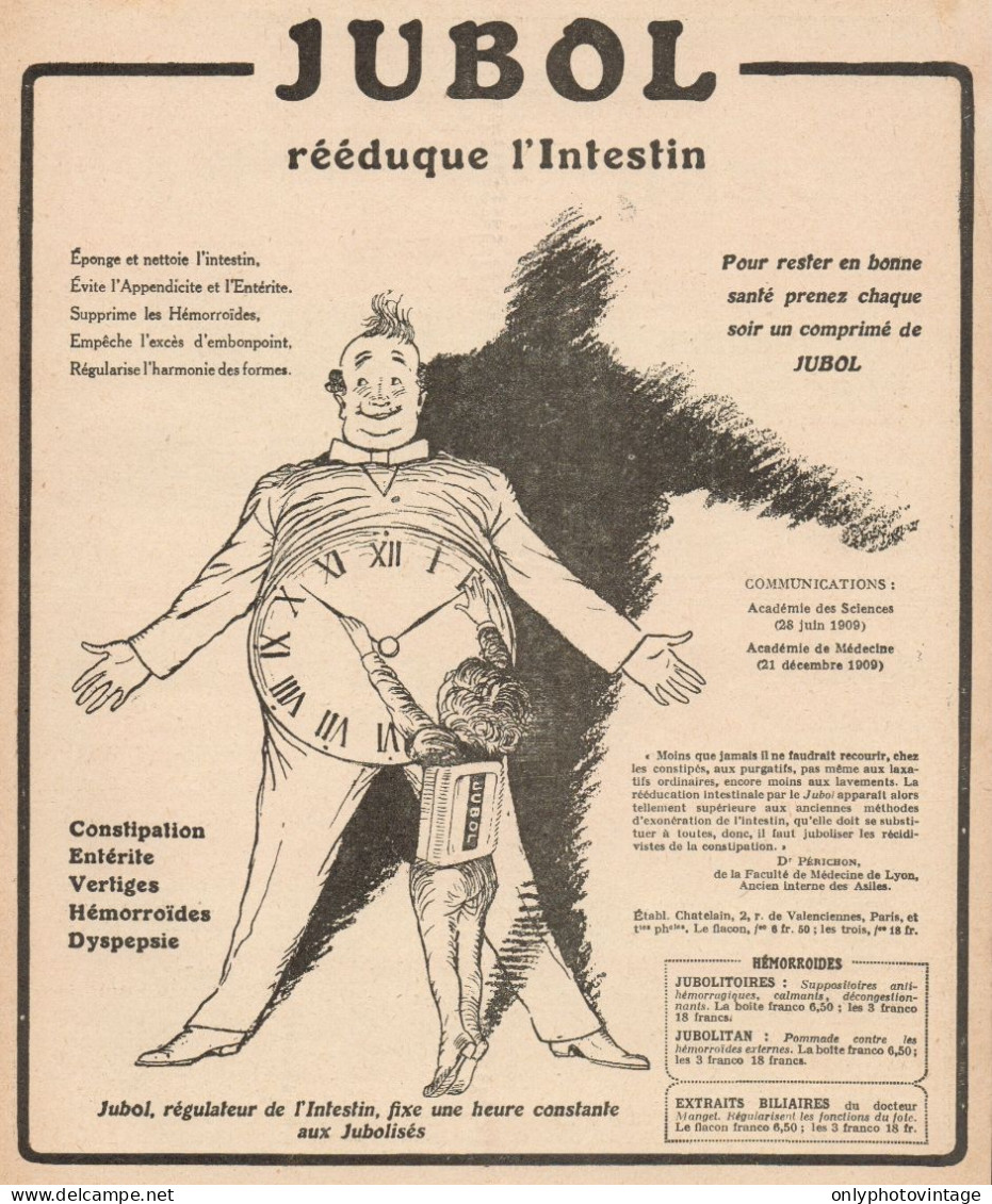 JUBOL Rééduque L'Intestin - Pubblicità - 1921 Old Advertising - Publicités