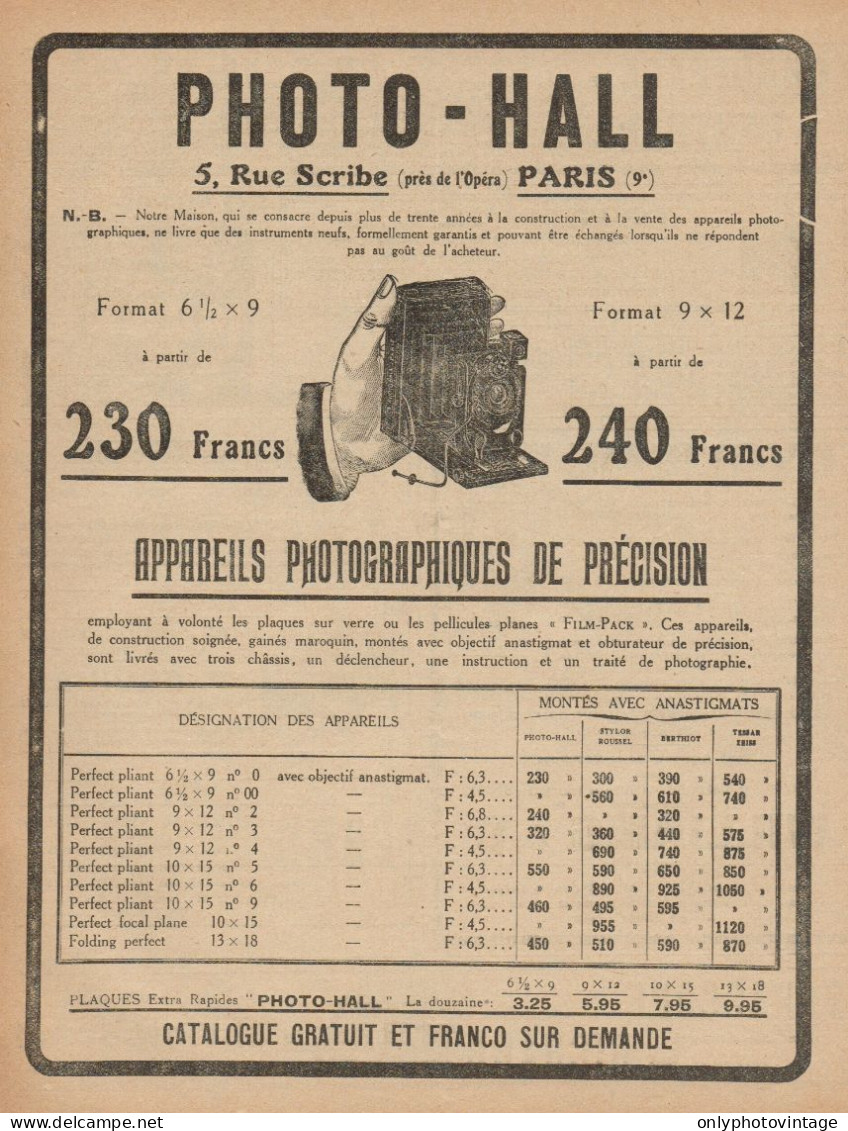 PHOTO-HALL Apparecchi Fotografici Di Precisione - Pubblicità - 1921 Old Ad - Werbung