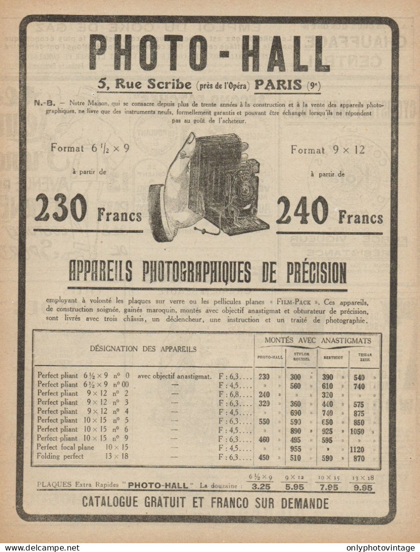 PHOTO-HALL Apparecchi Fotografici Di Precisione - Pubblicità - 1921 Old Ad - Publicités