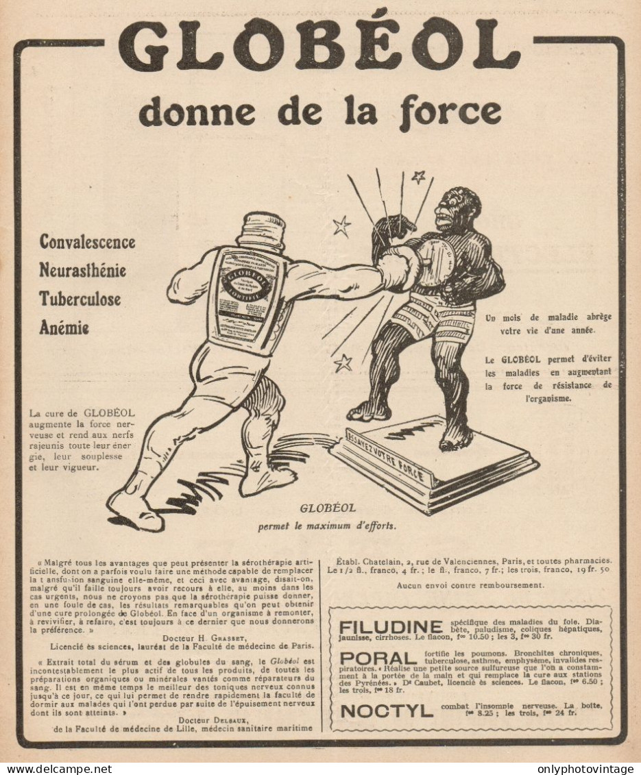 Globéol Donne De La Force - Pugilato - Pubblicità - 1921 Old Advertising - Publicités