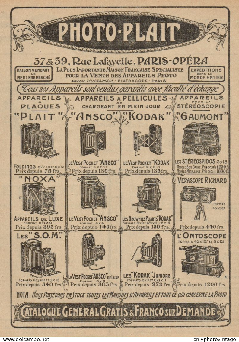 PHOTO-PLAIT - Apparecchi Fotografici - Pubblicità - 1921 Old Advertising - Publicités