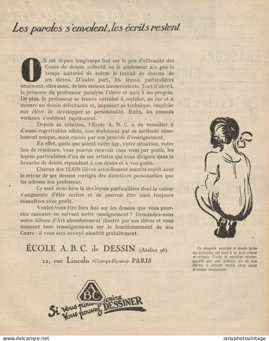 Ecole De Dessin A.B.C. - Paris - Pubblicità D'epoca - 1927 Old Advertising - Werbung