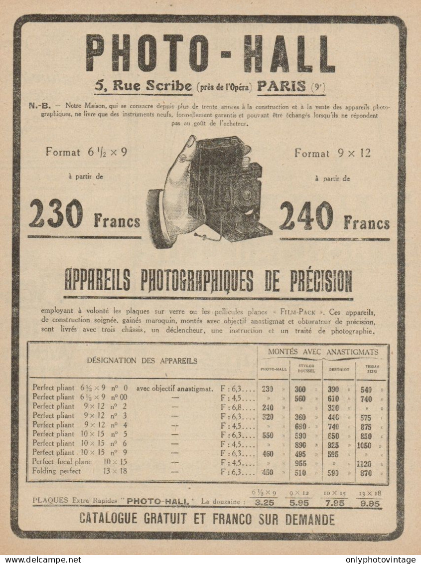 PHOTO-HALL Apparecchi Fotografici Di Precisione - Pubblicità - 1921 Old Ad - Werbung