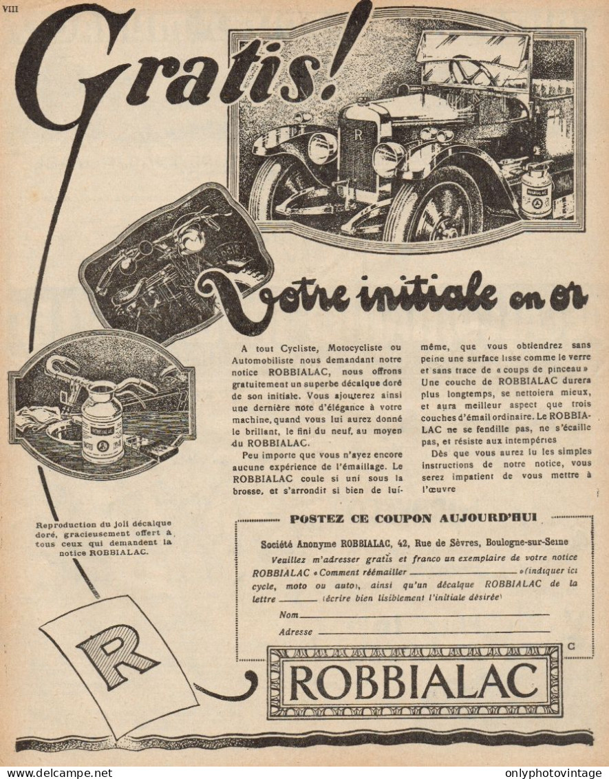 ROBBIALAC - Illustrazione Auto - Pubblicità D'epoca - 1927 Old Advertising - Werbung