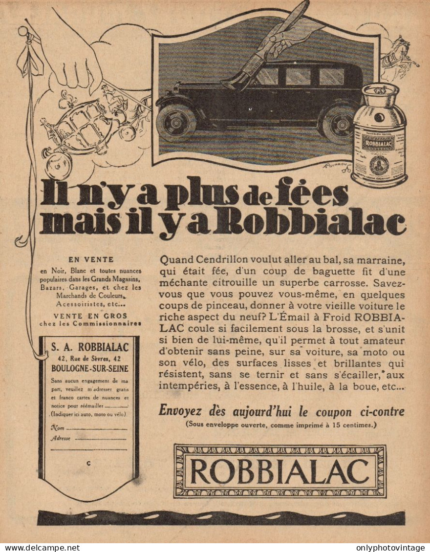 ROBBIALAC - Illustrazione Auto - Pubblicità D'epoca - 1927 Old Advertising - Publicités