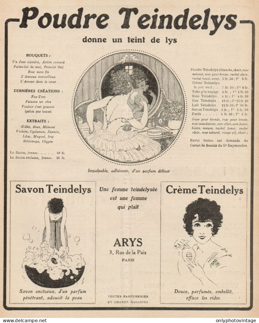 Poudre TEINDELYS - Arys - Pubblicità D'epoca - 1921 Old Advertising - Werbung