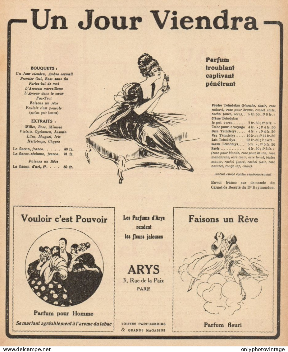 Parfums ARYS - Un Jour Viendra - Pubblicità D'epoca - 1921 Old Advertising - Publicités