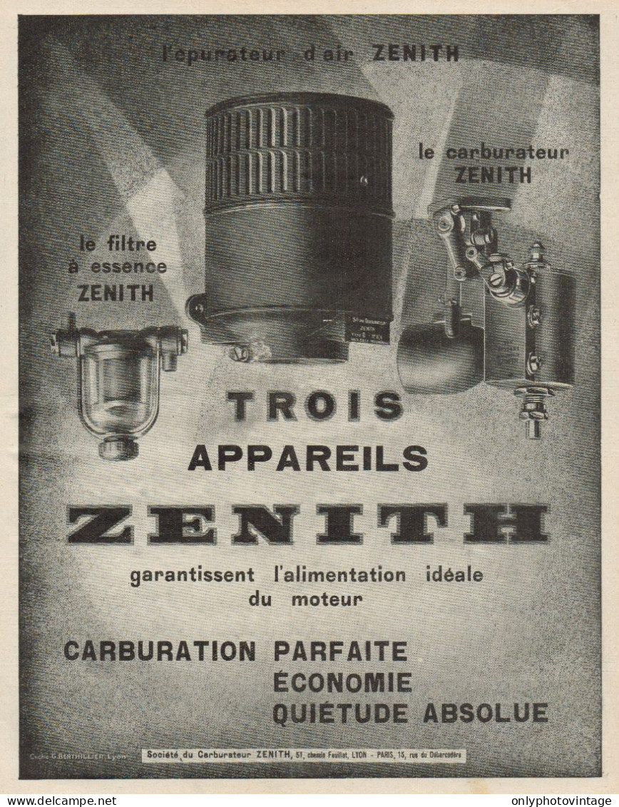 Carburatori E Filtri ZENITH - Pubblicità D'epoca - 1927 Old Advertising - Publicités