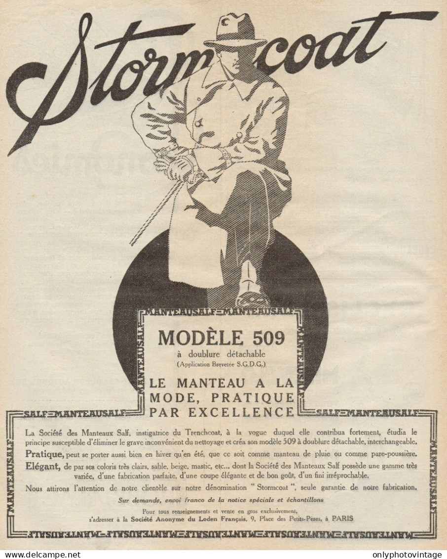 Manteaux SALF - Pubblicità D'epoca - 1927 Old Advertising - Publicités