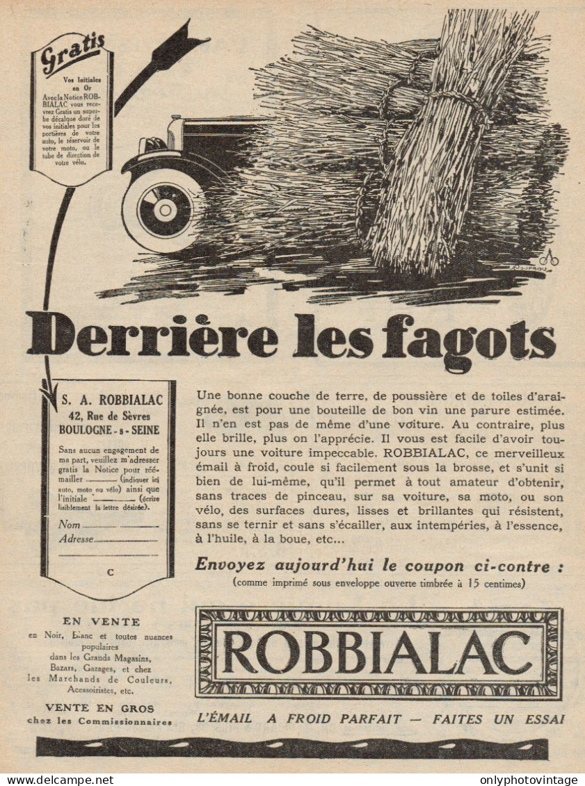 ROBBIALAC - Derriére Les Fagots - Pubblicità D'epoca - 1927 Old Advert - Werbung