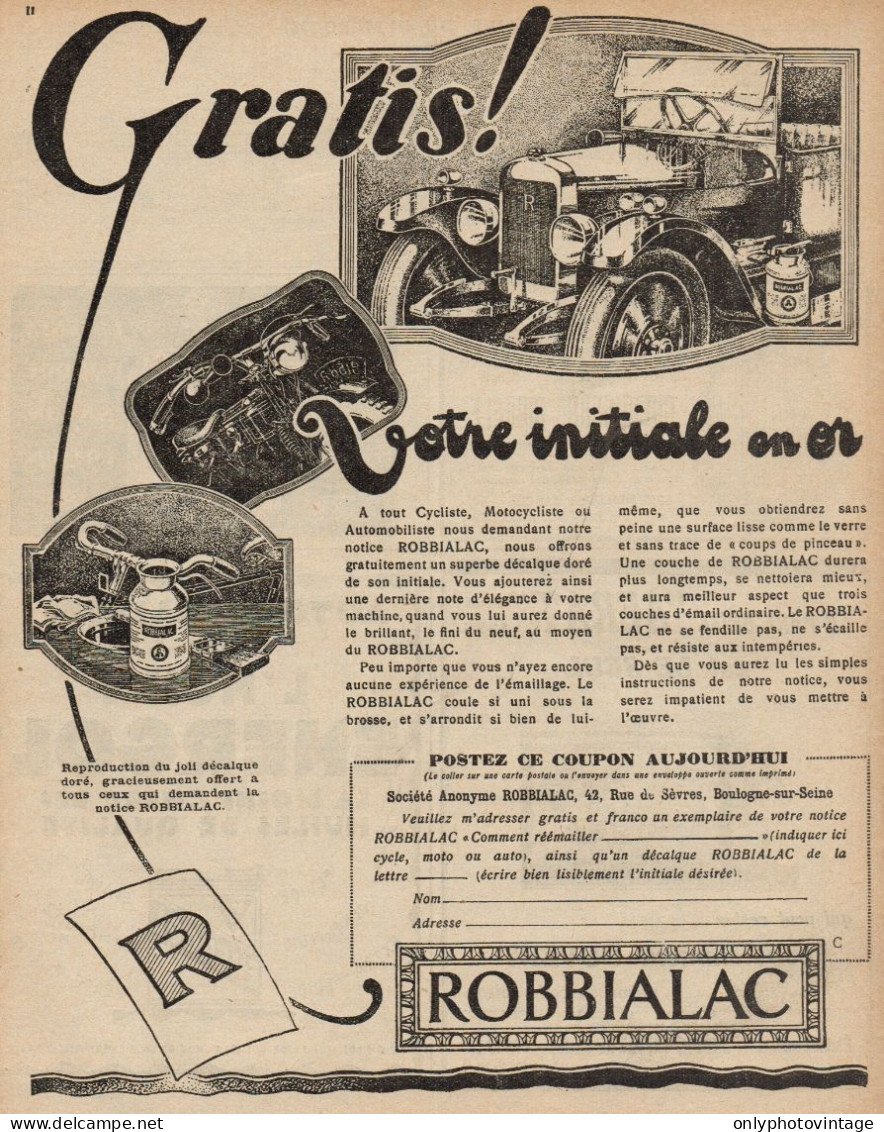 ROBBIALAC - Votre Initiale On Or - Pubblicità D'epoca - 1927 Old Advert - Publicités