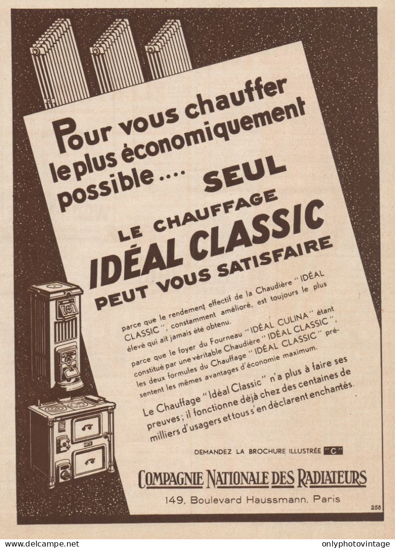 Le Chauffage IDEAL CLASSIC - Pubblicità D'epoca - 1930 Old Advertising - Werbung