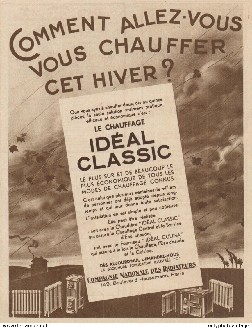 Le Chauffage IDEAL CLASSIC - Pubblicità D'epoca - 1930 Old Advertising - Werbung