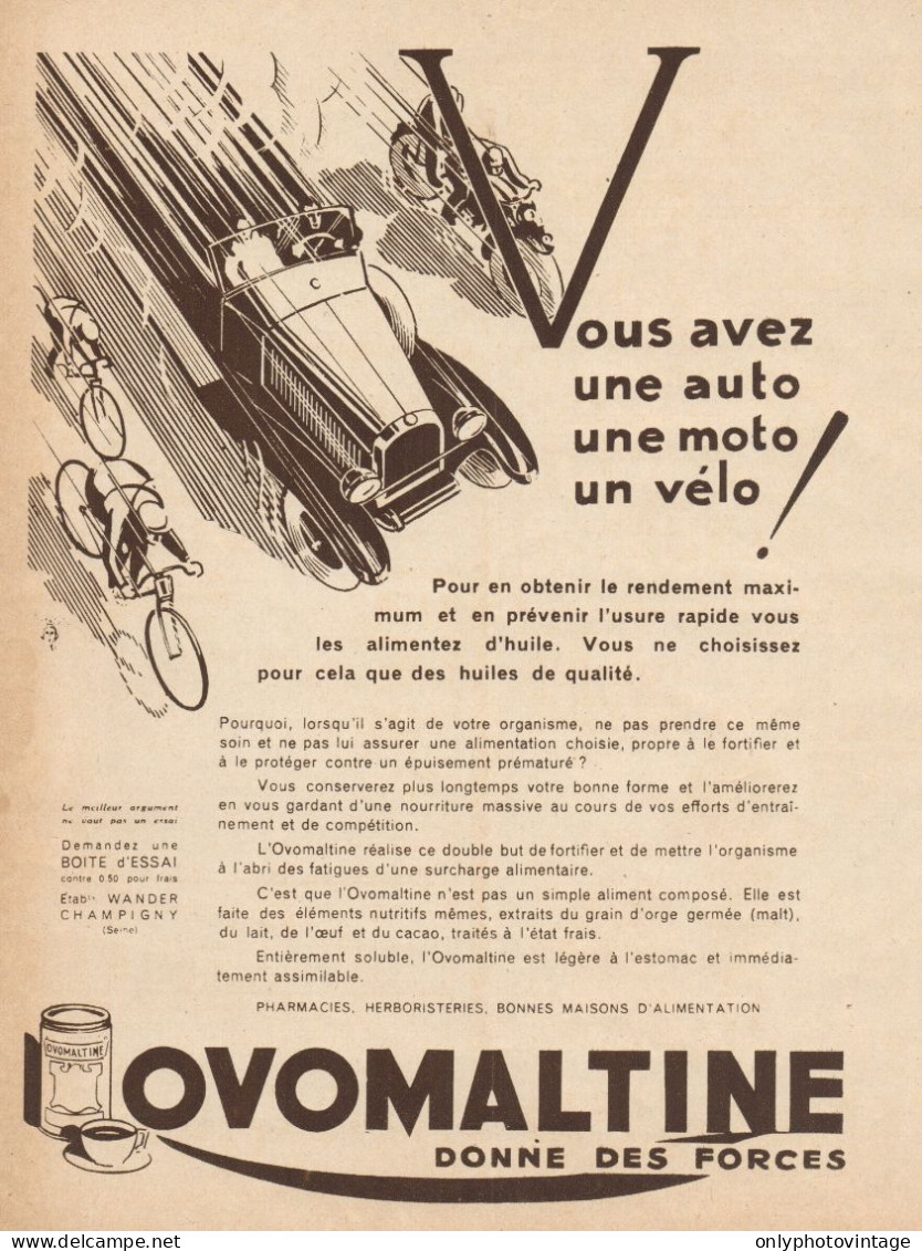 OVOMALTINE - Vous Avez Une Moto... - Pubblicità D'epoca - 1930 Old Advert - Publicidad