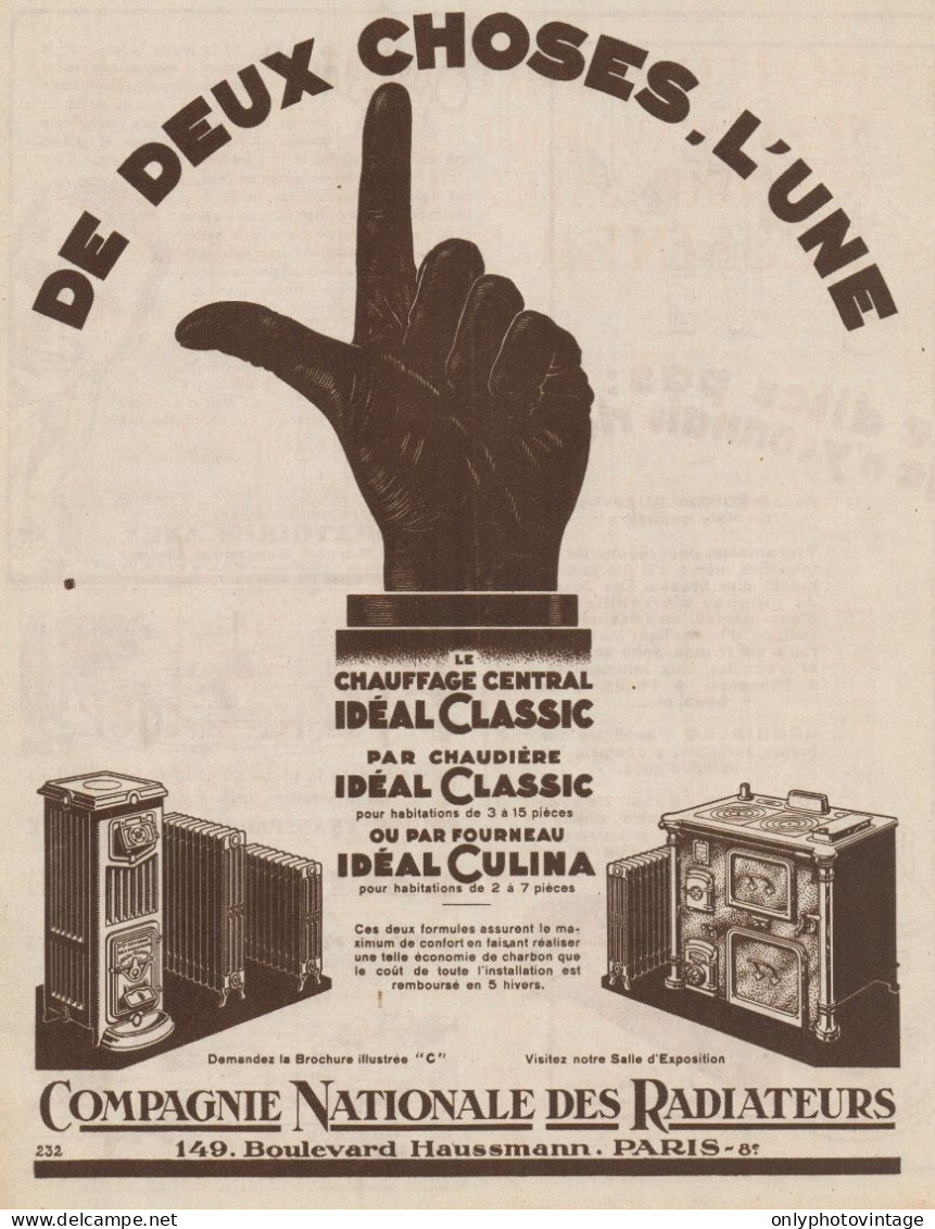 Le Chauffage IDEAL CLASSIC - Pubblicità D'epoca - 1930 Old Advertising - Publicités