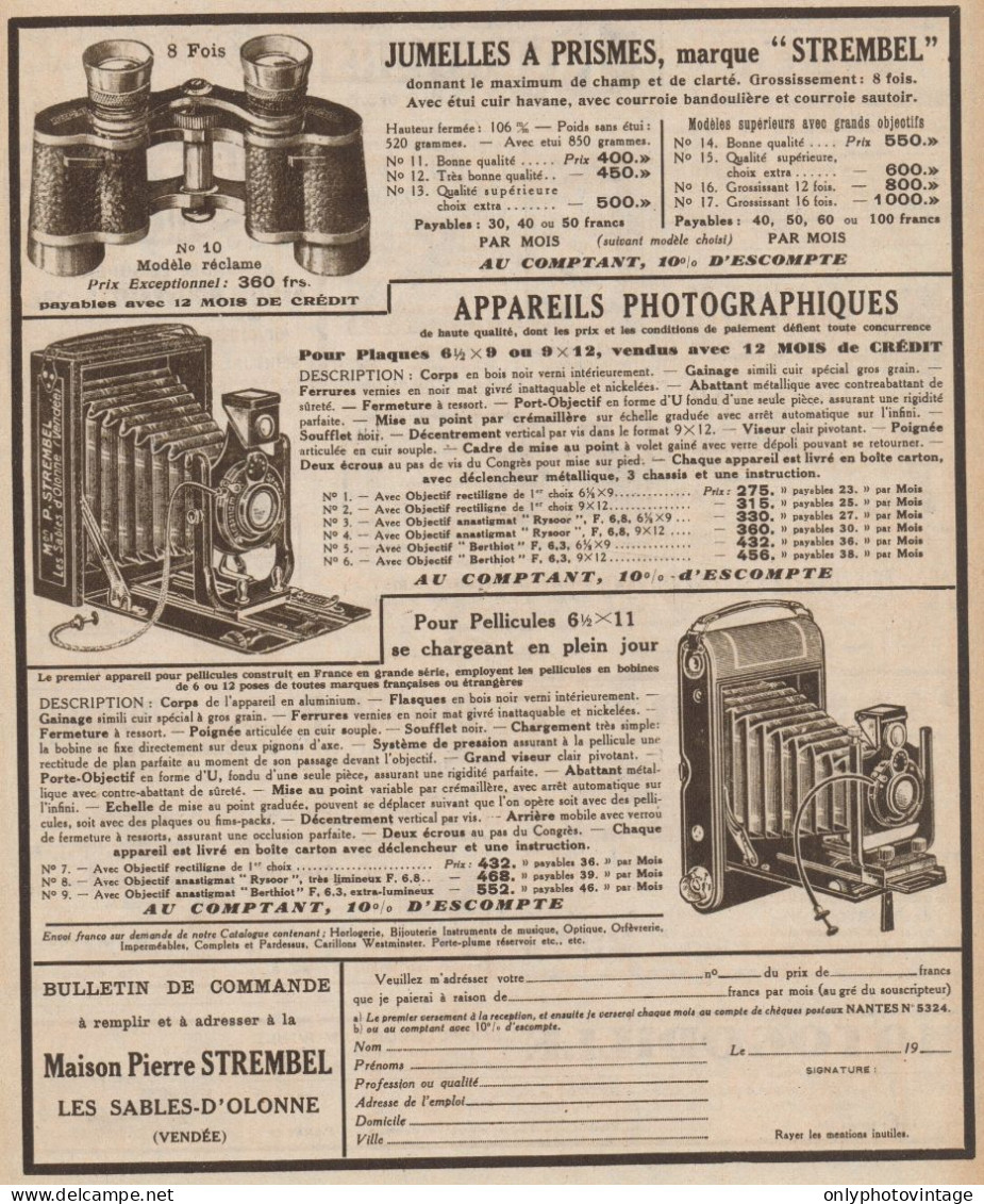 STREMBEL - Apparecchi Fotografici - Pubblicità D'epoca - 1930 Old Advert - Publicités