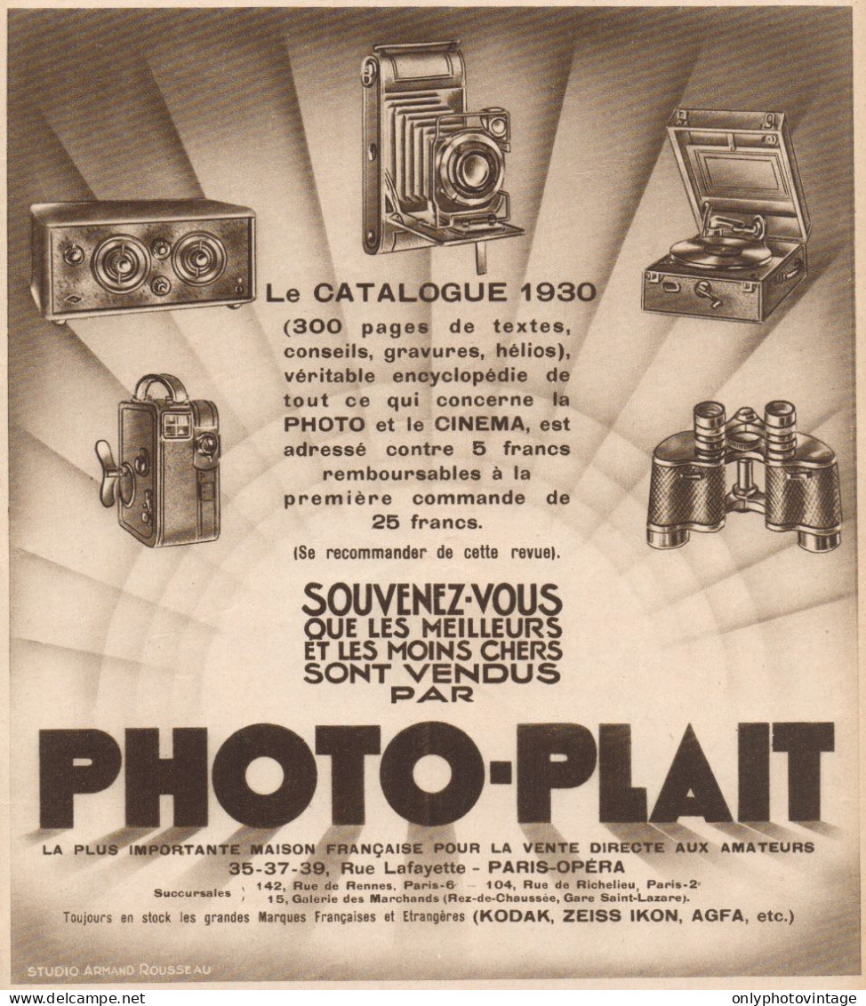 PHOTO-PLAIT - Apparecchi Fotografici - Pubblicità D'epoca - 1930 Old Ad - Publicités