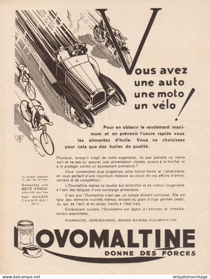 OVOMALTINE - Vous Avez Une Auto... - Pubblicità D'epoca - 1930 Old Advert - Publicidad