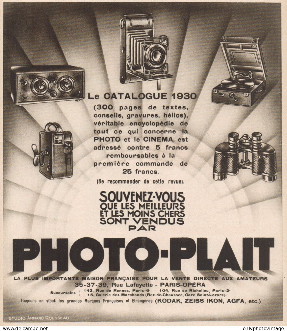 PHOTO-PLAIT - Apparecchi Fotografici - Pubblicità D'epoca - 1930 Old Ad - Publicités