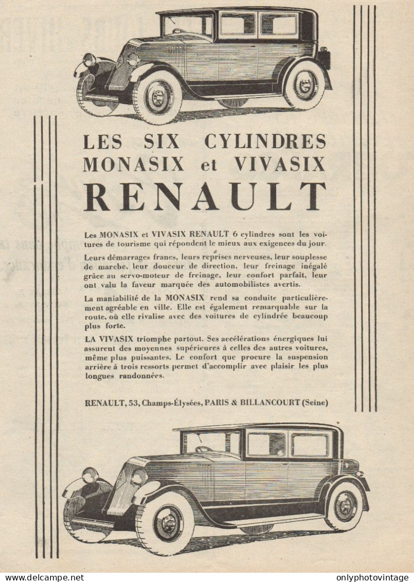 Automobili RENAULT Monasix & Vivasix - Pubblicità D'epoca - 1929 Old Ad - Werbung
