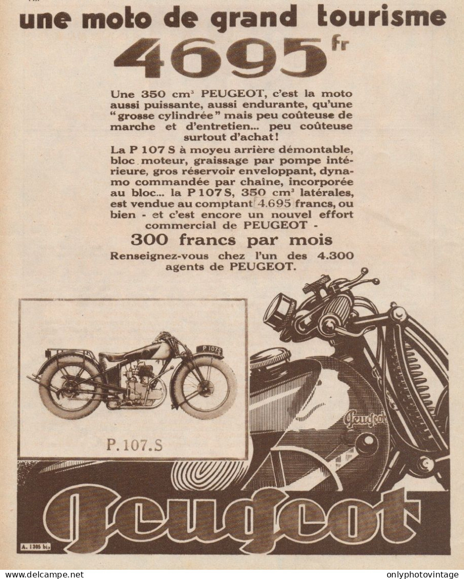 Moto Gran Turismo PEUGEOT P. 170 S. - Pubblicità D'epoca - 1930 Old Advert - Publicidad