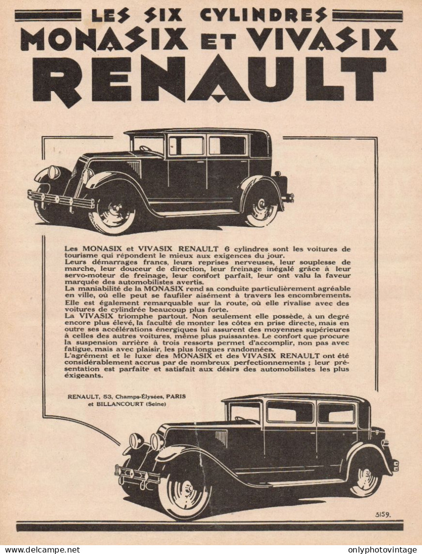 La 6 Cilindri RENAULT Monasix & Vivasix - Pubblicità D'epoca - 1928 Old Ad - Werbung