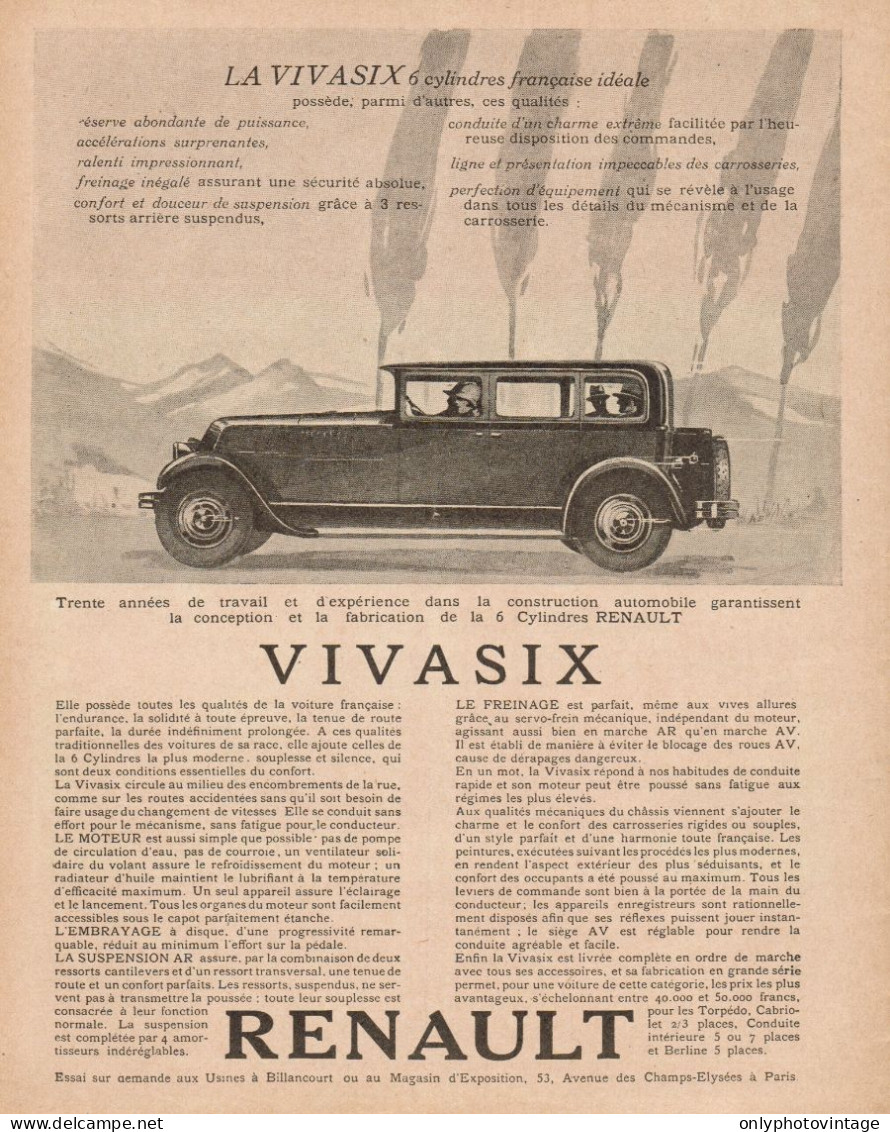Automobili RENAULT Vivasix - Pubblicità D'epoca - 1928 Old Advertising - Publicités