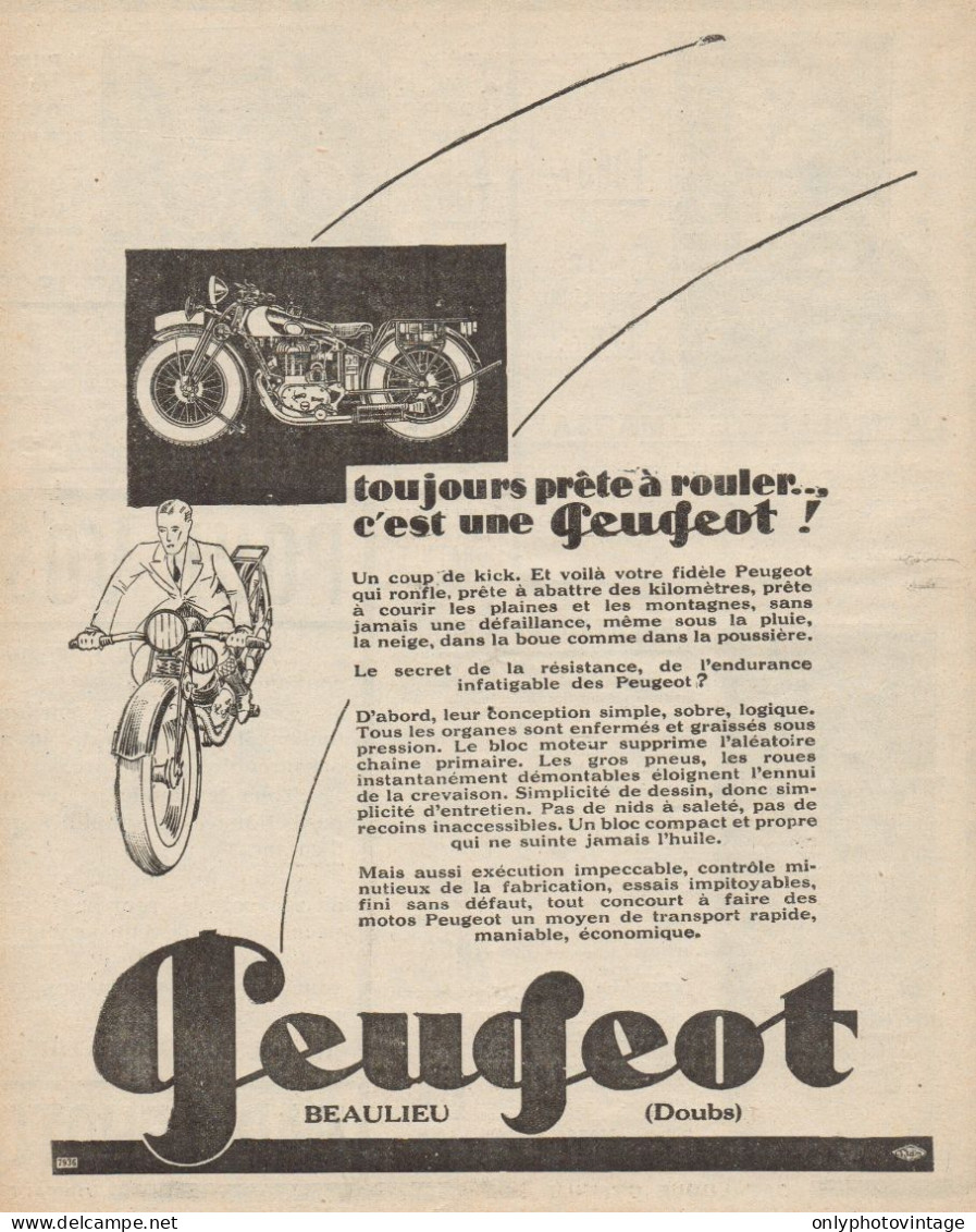 Motoveicoli PEUGEOT - Pubblicità D'epoca - 1928 Old Advertising - Publicités