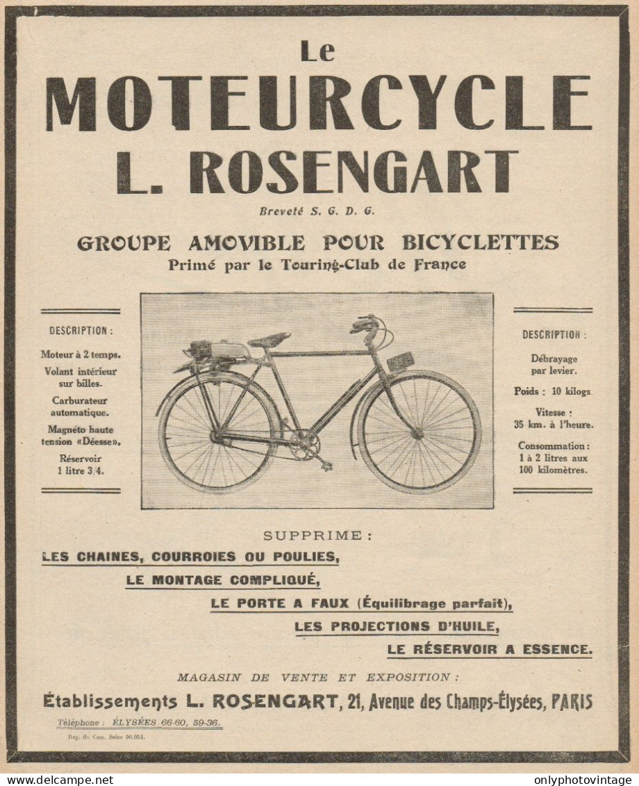Motocicletta L. Rosengart - Pubblicità D'epoca - 1923 Old Advertising - Werbung