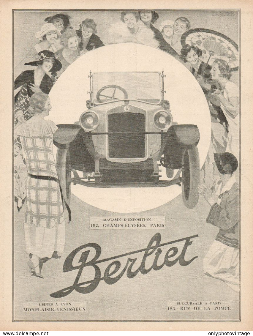 Automobile BERLIET - Illustrazione - Pubblicità D'epoca - 1923 Old Advert - Publicités