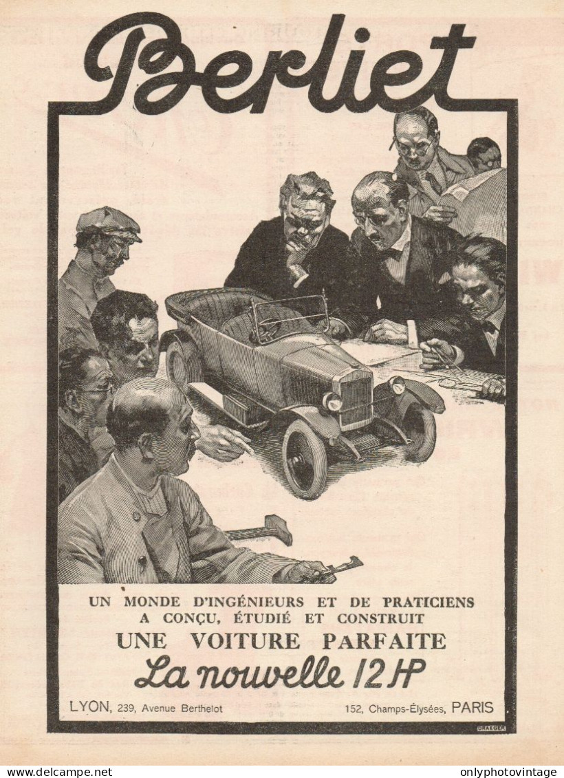 Automobile BERLIET - Illustrazione - Pubblicità D'epoca - 1923 Old Advert - Werbung
