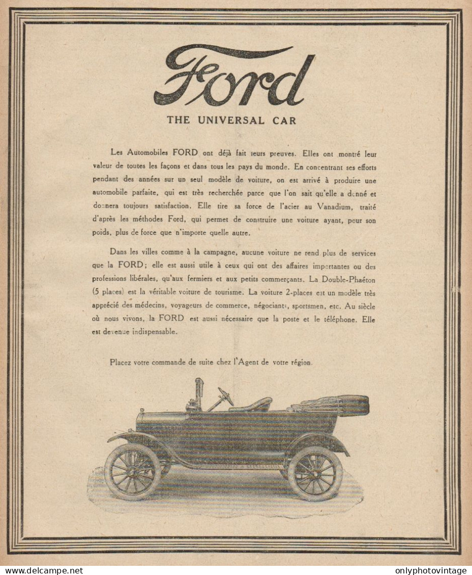 Automobili FORD - Pubblicità D'epoca - 1920 Old Advertising - Publicités