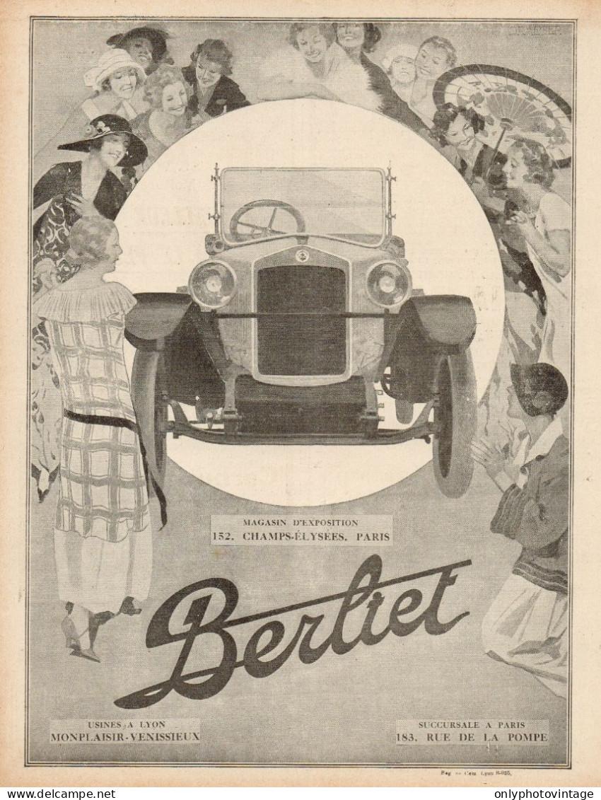Automobile BERLIET - Illustrazione - Pubblicità D'epoca - 1924 Old Advert - Publicités