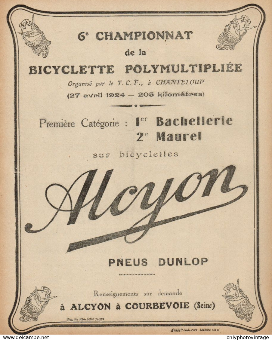 Biciclette ALCYON - Pubblicità D'epoca - 1924 Old Advertising - Publicités