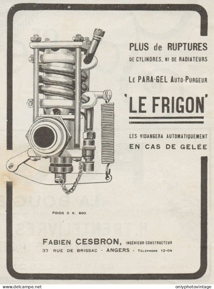 Para-Gel Auto-Purgeur LE FRIGON - Pubblicità D'epoca - 1919 Old Advert - Publicidad