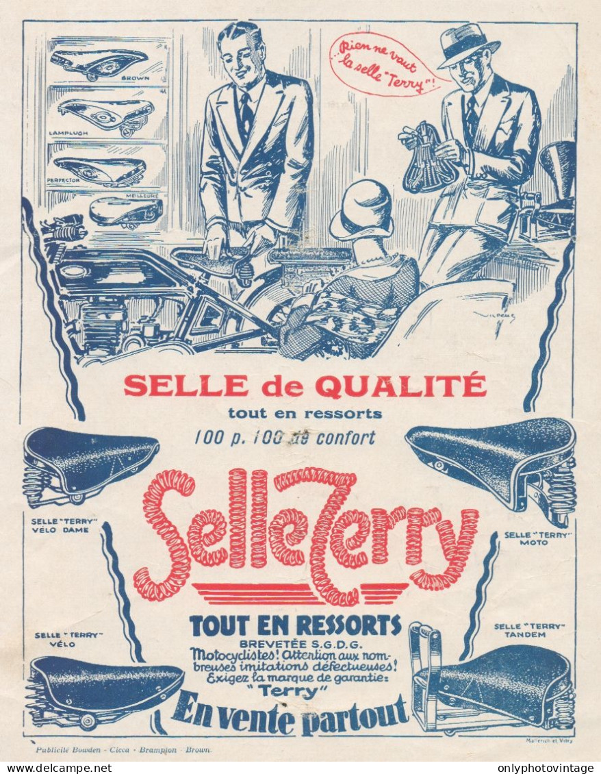 Selle Pour Moto TERRY - Pubblicità D'epoca - 1929 Old Advertising - Publicités