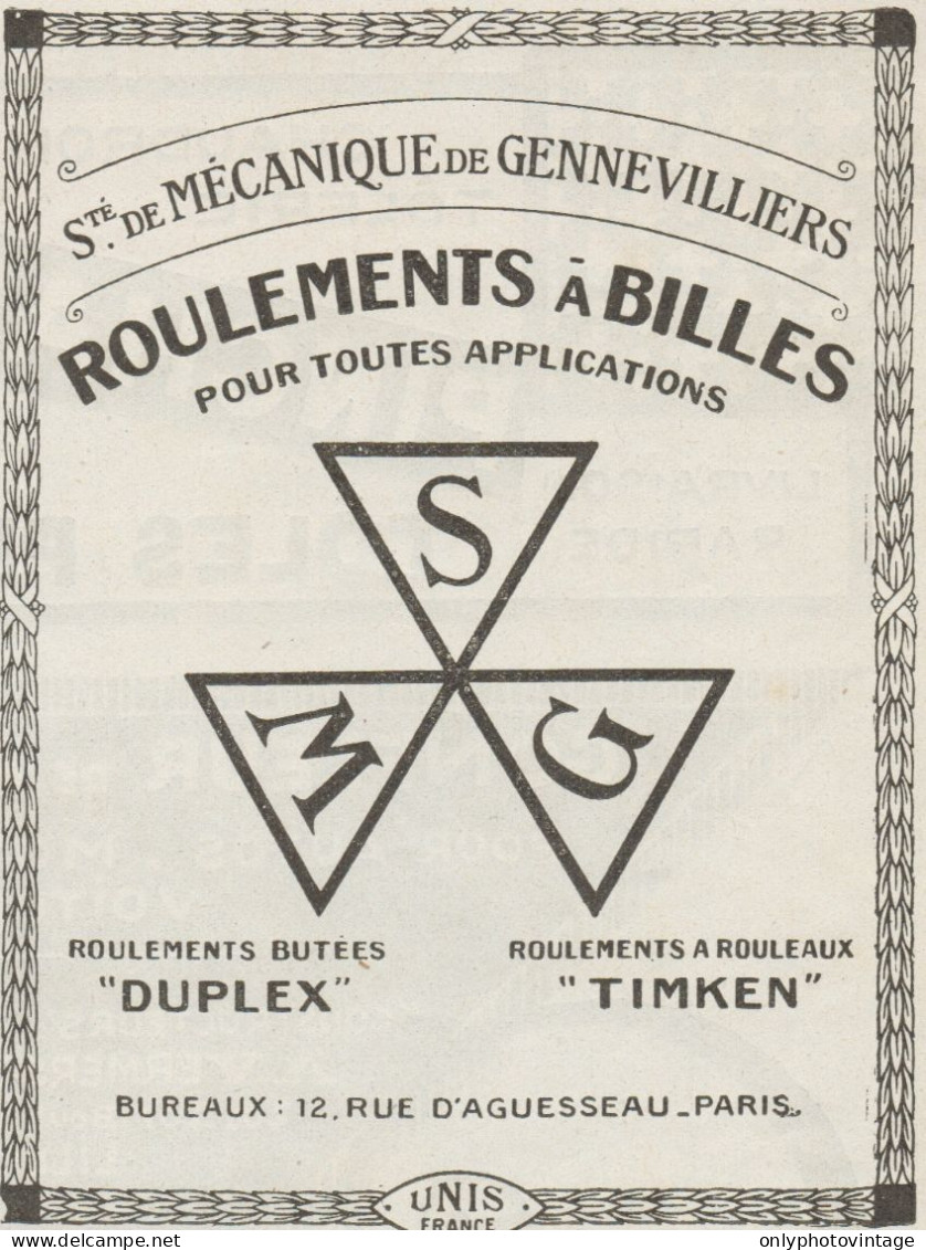 S.té De Mécanique De Gennevilliers - Pubblicità D'epoca - 1919 Old Advert - Publicités